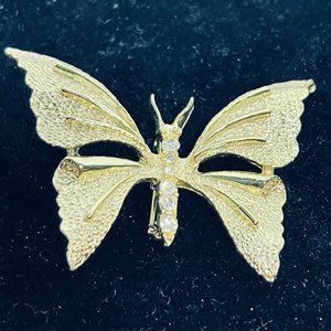 Gerry's Gold Tone And Rhinestone Butterfly Brooch